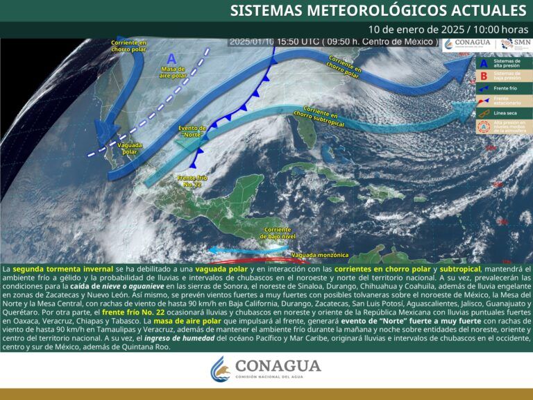 Clima México hoy 10 de enero de 2025: Nevadas y evento de “Norte” afectarán varias regiones